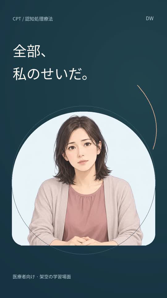 CPT・認知処理療法の紹介。全部、私のせいだ、と話す架空患者の女性